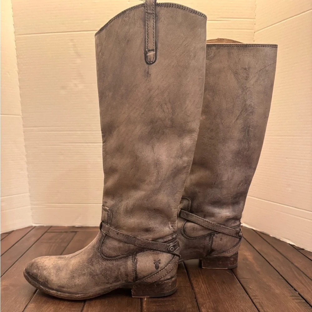 FRYE LINDSAY PLATE 76975 LADIES DISTRESSED LEATHER RIDING BOOTS SIZE 7B FESTIVAL